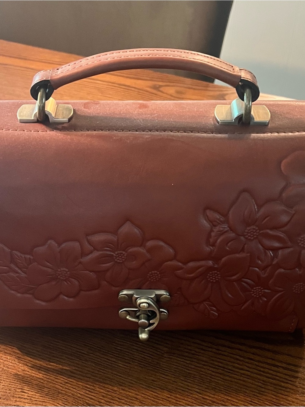 Patricia Nash -Leather Floral-Embossed Top-Handle Bag in Dusty Rose